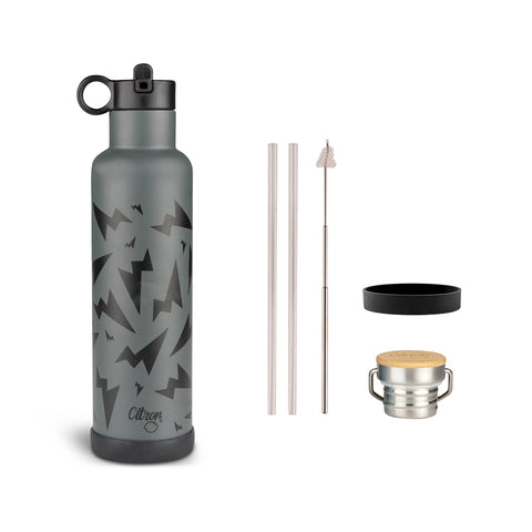Citron Insulated Water Bottle Stainless Steel, Thunder Black - 750ml, BPA & Lead-Free, Leak Proof Straw/Flask Lids - Keeps Liquids Cold for 24 Hours & Hot for 12 Hours, No Sweating