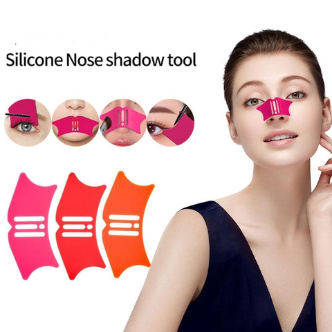 Pink Silicone Nose Shadow Tools Template Nose Contour Tool with Concealer Brush, Eyebrow Shaping Stencil,Face Make?Up Stencils Nose Eyebrow Cheekbone Contour Stencils,Eyes, Makeup