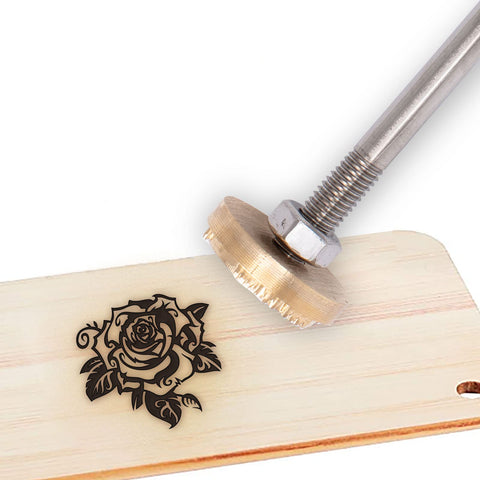 CREATPLANET Wood Branding Iron Retro Rose Pattern Custom Wood Leather Heat Stamp BBQ Branding Stamp with Wood Handle for Woodworks Handcrafted Design Personalized Gift Branding 1.18"