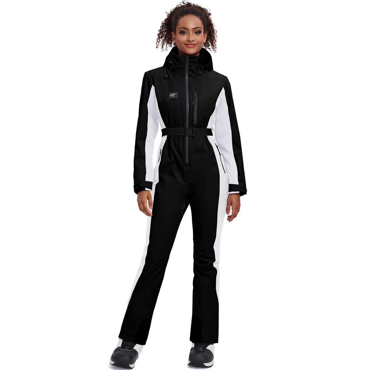HOTIAN Womens One Pieces Ski Suits Jumpsuit Outdoor Snowsuit Windproof Waterproof Winter Warm Ski Jumpsuit Snowboard Ski Suit Black XS