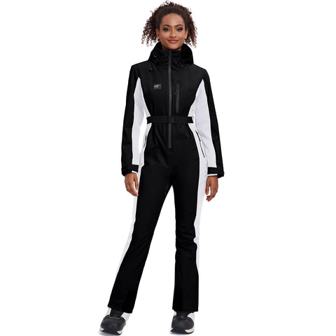 HOTIAN Womens One Pieces Ski Suits Jumpsuit Outdoor Snowsuit Windproof Waterproof Winter Warm Ski Jumpsuit Snowboard Ski Suit Black XS