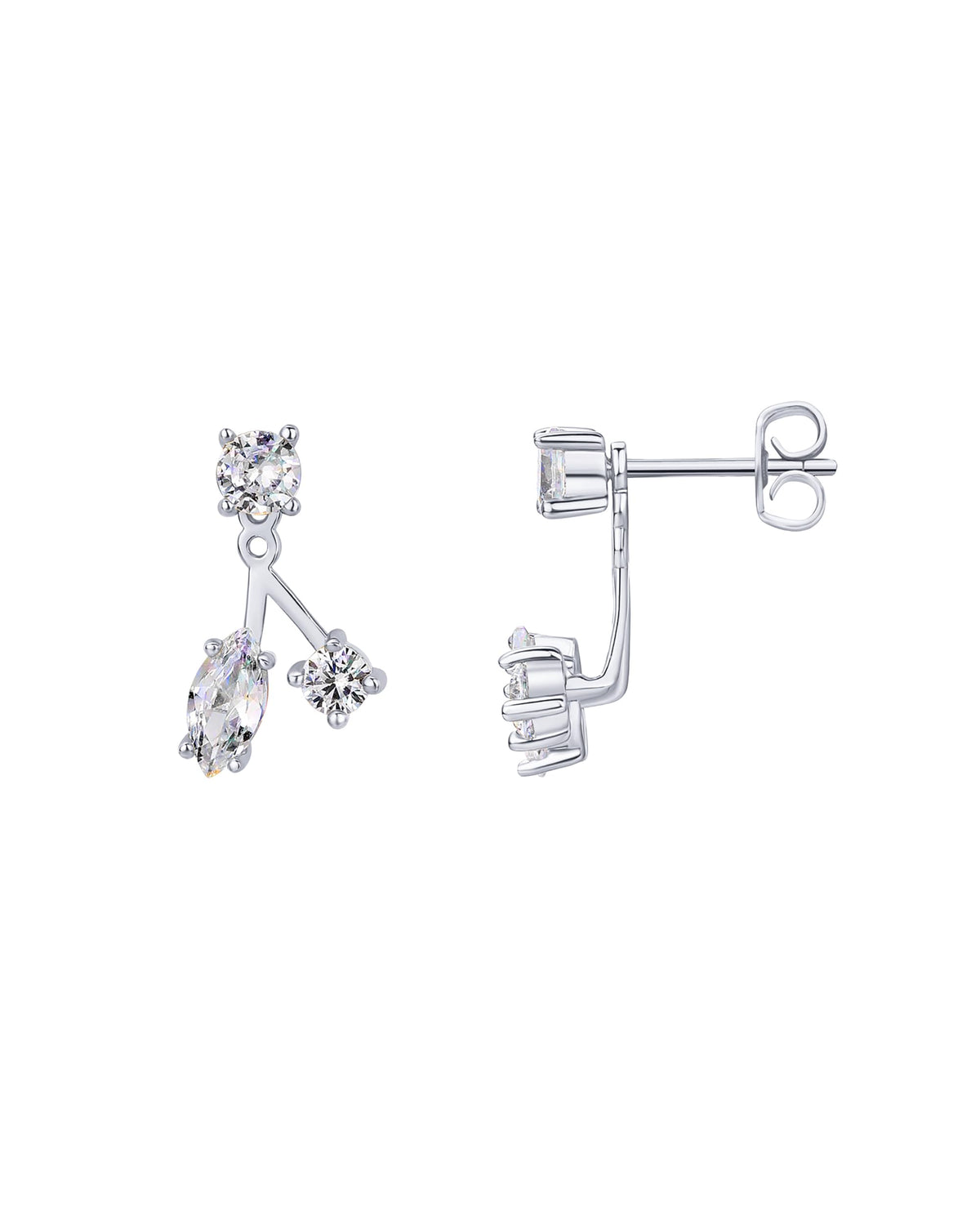 PAVOI Rhodium Plated Sterling Silver Posts Cubic Zirconia Ear Jacket Statement Earrings for Women | Marquise CZ Front & Back Stud Earring Jackets