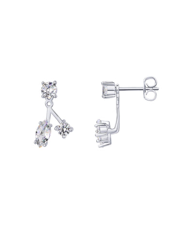 PAVOI Rhodium Plated Sterling Silver Posts Cubic Zirconia Ear Jacket Statement Earrings for Women | Marquise CZ Front & Back Stud Earring Jackets