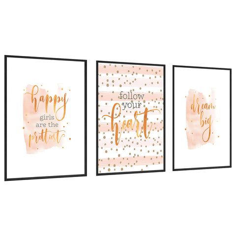 KLPOARTQ Set of 3 Canvas Wall Art Pictures Poster Print Frames with Inspirational Positive Quotes for Teen Girls Room Decor Modern Nordic