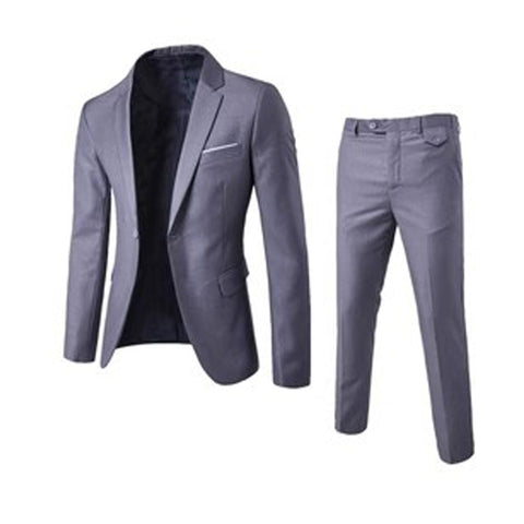 Jueshanzj Men's Suit Two-Piece Casual Suit Suit Trousers Grey L