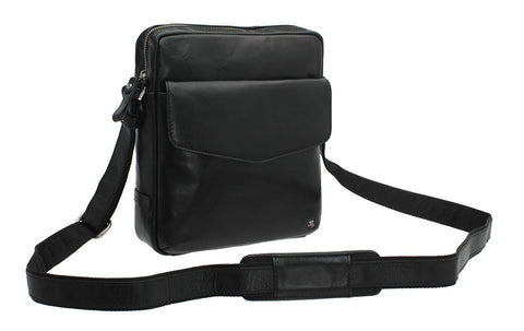 VISCONTI Merlin Collection Leather Shoulder Bag Vesper A5 ML36 Black