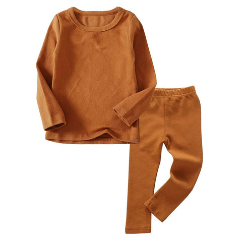 JWWN Boys' Toddler Thermal Underwear Long Sleeve T-Shirt Leggings 2Pcs Kids Winter Base Layer Set, (Brown,6Years)