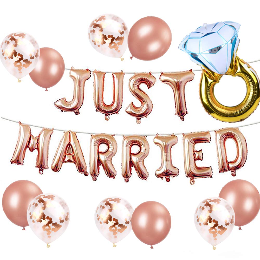 JeVenis Just Married Balloons & Banner - Bridal Shower Decoration for Wedding Party