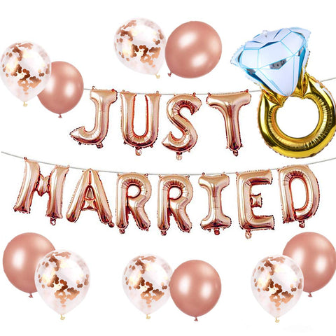 JeVenis Just Married Balloons & Banner - Bridal Shower Decoration for Wedding Party
