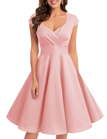 Bbonlinedress Women's 50s 60s A Line Rockabilly Dress Cap Sleeve Vintage Swing Party Dress Blush M