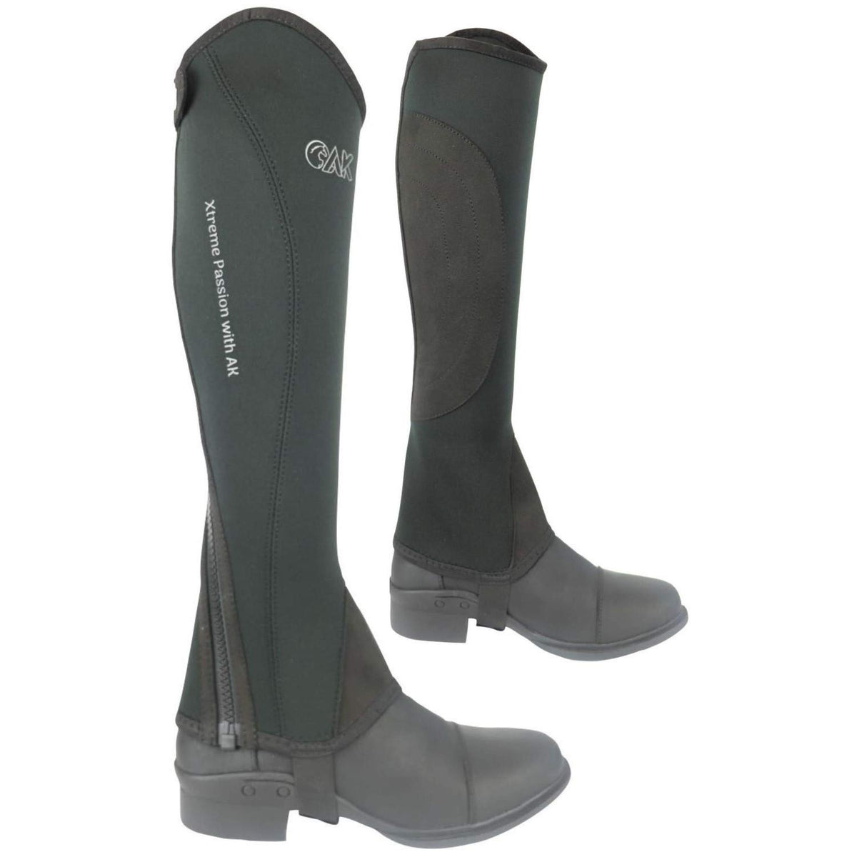 AK Neoprene Curved Zip Horse Riding Half Chaps AKRS-1828 (S, Black/Grey)