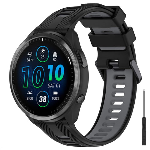 GIOPUEY Strap Compatible with Garmin Forerunner 965/955/945/745, Soft TPU Watch Strap, Strap Replacement [color stitching design] - black/grey
