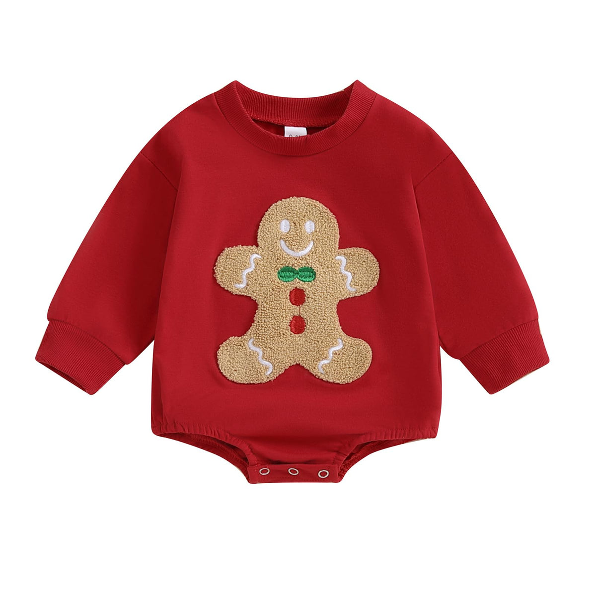 Xeadoffubio Baby Girl Boy Christmas Outfit Santa/Gingerbread Man Romper Cartoon Embroidery Long Sleeve Oversized Sweatshirt Christmas Tree Jumpsuit Xmas Romper (Red, 3-6 Months)