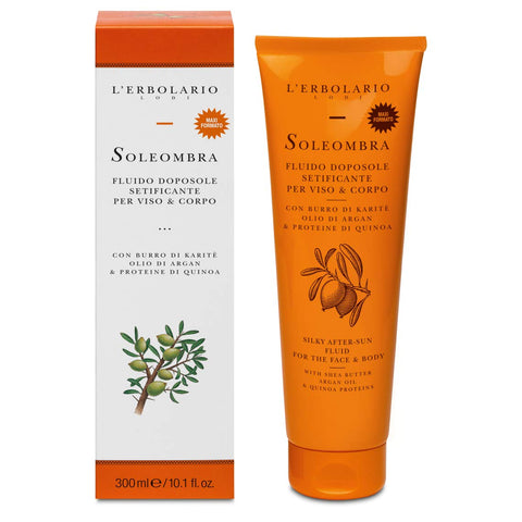 L'Erbolario Soleombra Silky After-Sun Fluid - After Sun Serum - Hydrating Sunburn Relief - Shea Butter, Argan Oil, and Quinoa Proteins - 10.1 oz