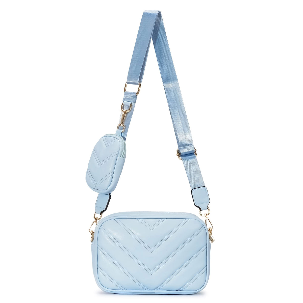 Herald Chevron Quilted Small Crossbody Bag with Coin Purse Pouch Women Square Snapshot Camera Side Shoulder 2 Size Handbag (Light Blue)
