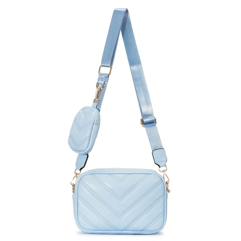 Herald Chevron Quilted Small Crossbody Bag with Coin Purse Pouch Women Square Snapshot Camera Side Shoulder 2 Size Handbag (Light Blue)