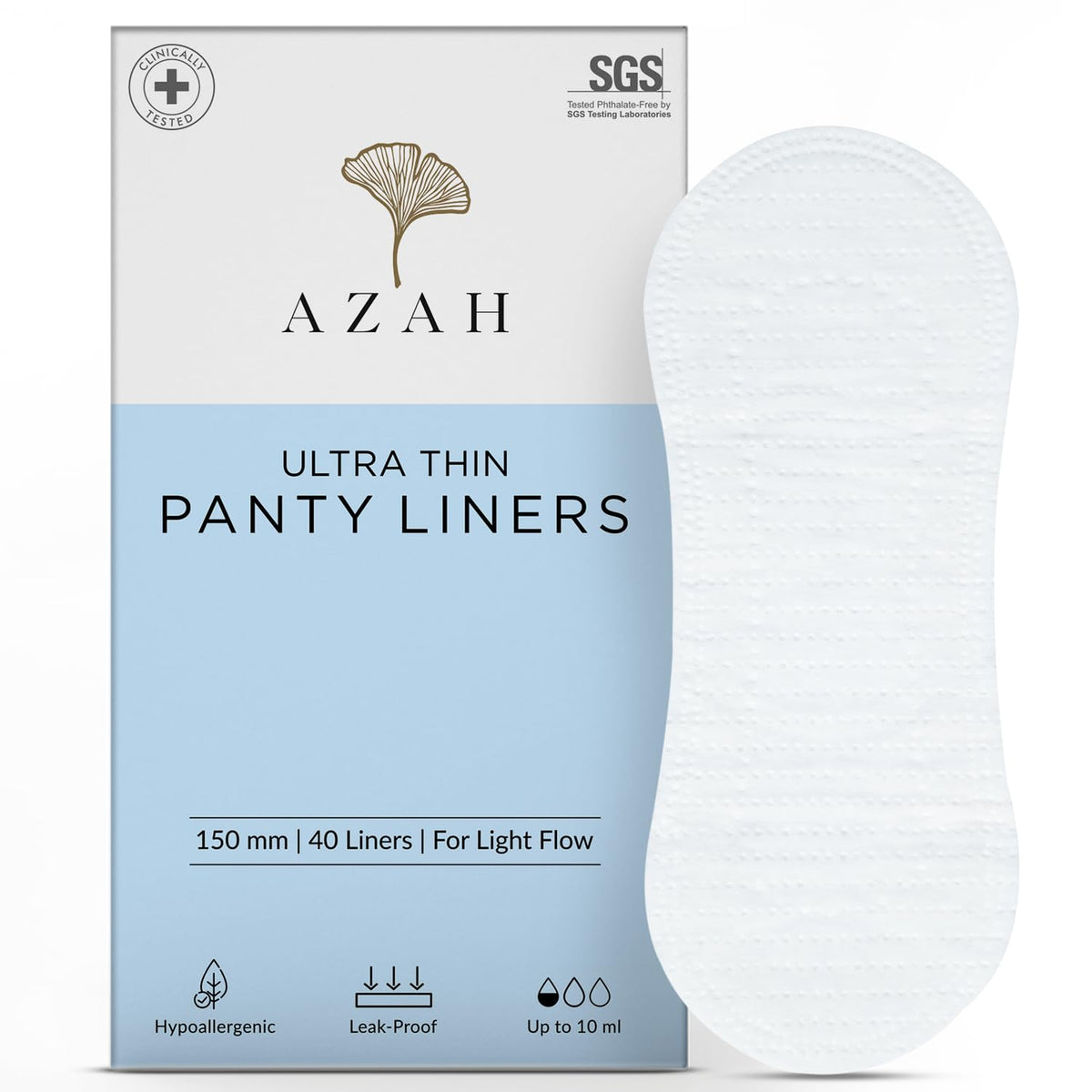 Azah Ultra- Soft Organic Cotton Panty Liner- Pack of 40 liners | Daily Use liners for Women | Made Safe Certified