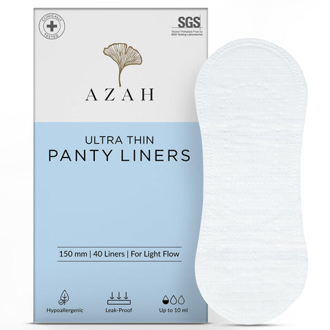 Azah Ultra- Soft Organic Cotton Panty Liner- Pack of 40 liners | Daily Use liners for Women | Made Safe Certified