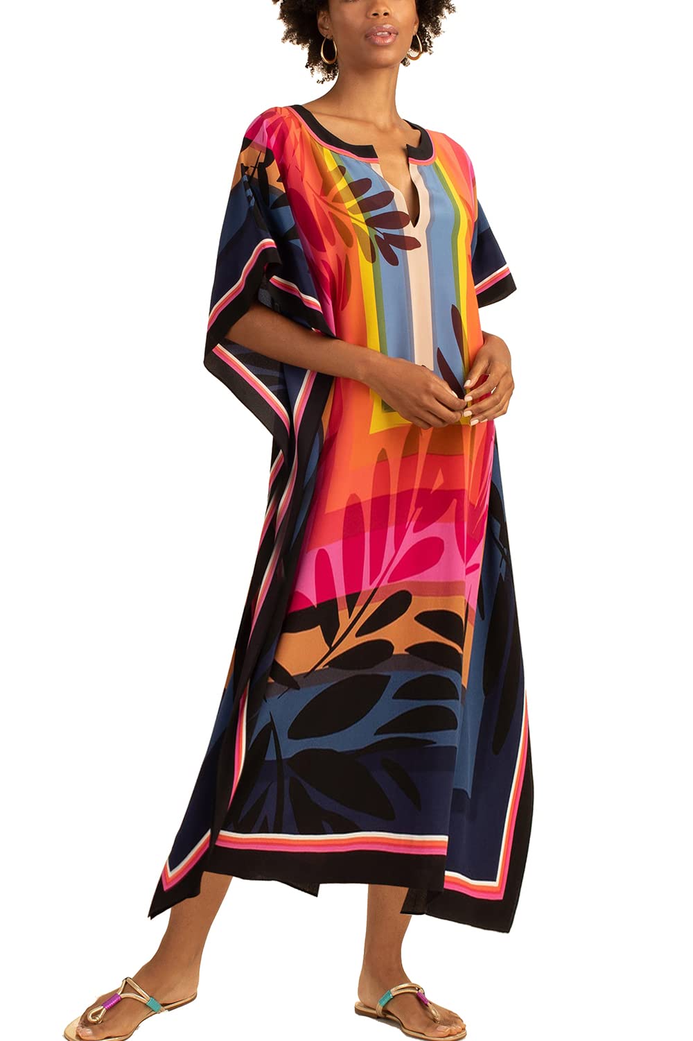 YouKD Women's Pirnt Floral Long Kaftan Maxi Dress Pluse Size Bikini Beach Cover Up Robes