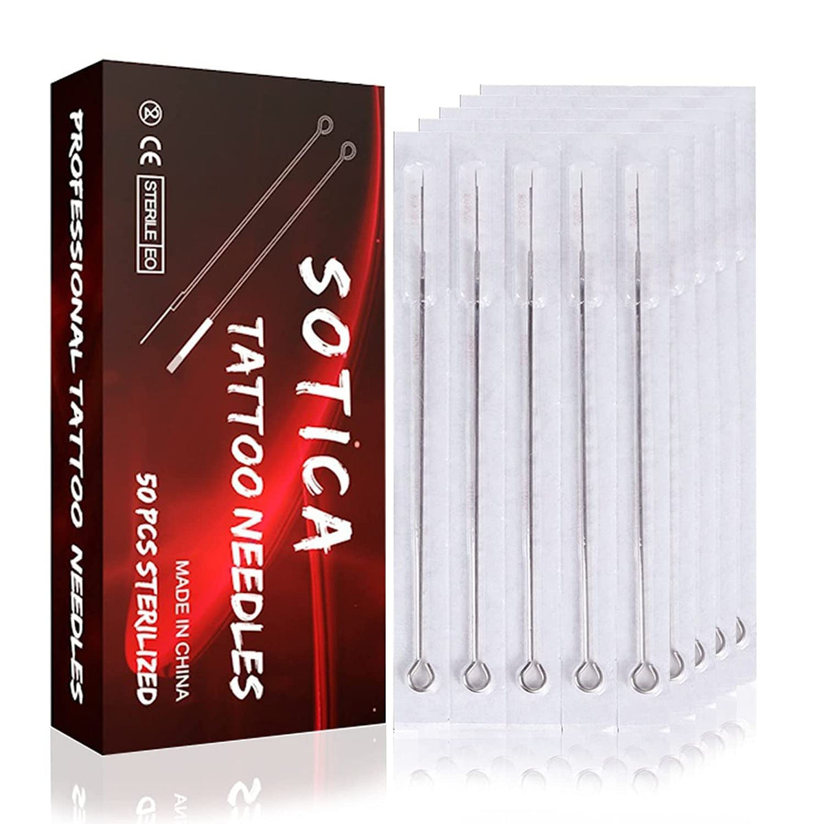 SOTICA 50PCS Tattoo Needles Mixed Size Traditional Long Bar Tattoo Needles Professional Makeup Kit Suitable for Tatttoo Artist and Beginners(Mix 50PCS)