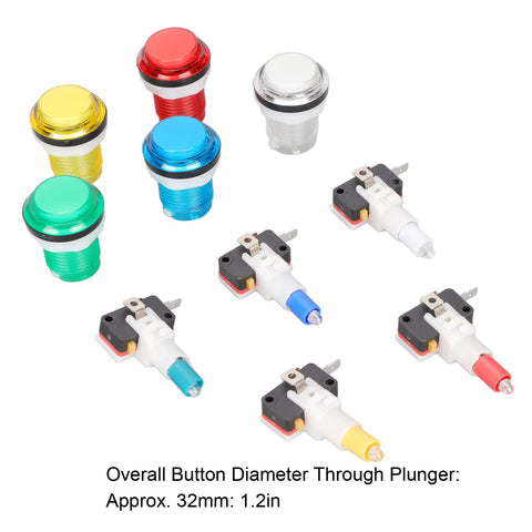 Arcade Game Push Button, LED Illuminated Push Button Switch with 5 Color and LED Light, 32mm Round Button with Micro Switch for Arcade Machine Games DIY Kit Parts Jamma Mame Raspi