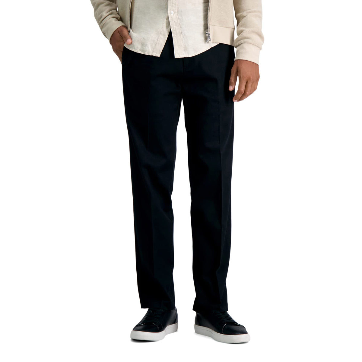 Haggar Men's Premium No Iron Khaki Straight Fit & Slim Fit Flat Front Casual Pant, Black, 33W x 32L