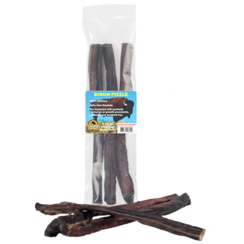 Great Dog Bison Pizzle (Bison Bully Sticks) - 3, 12 Inch Sticks - Sourced & Made in USA