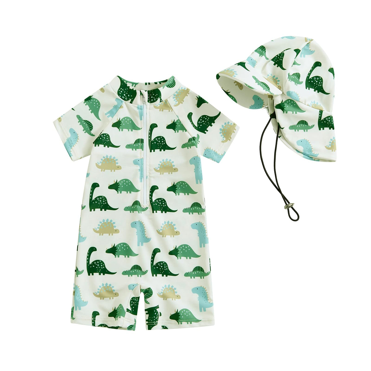 Socutebabe Toddler Infant Baby Boys Girl Swimsuit Kids Rash Guard One Piece Newborn Zipper Bathing Suit Swimwear with Hat (df-Green,6-12 Months)