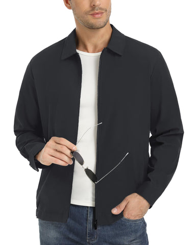EKLENTSON Fall Jacket Men Casual Stylish Jacket Slim Fit Lightweight Windbreaker Jackets with Zip Pockets Black Large