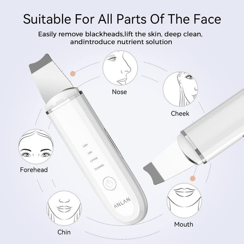 Skin Scrubber, ANLAN Ultrasonic EMS Ion Exfoliating Device Face Cleanser and Blackhead Remover Pores Cleaning Wrinkle Remover Comedone Extractor Skin Care With 4 Modes USB Rechargeable