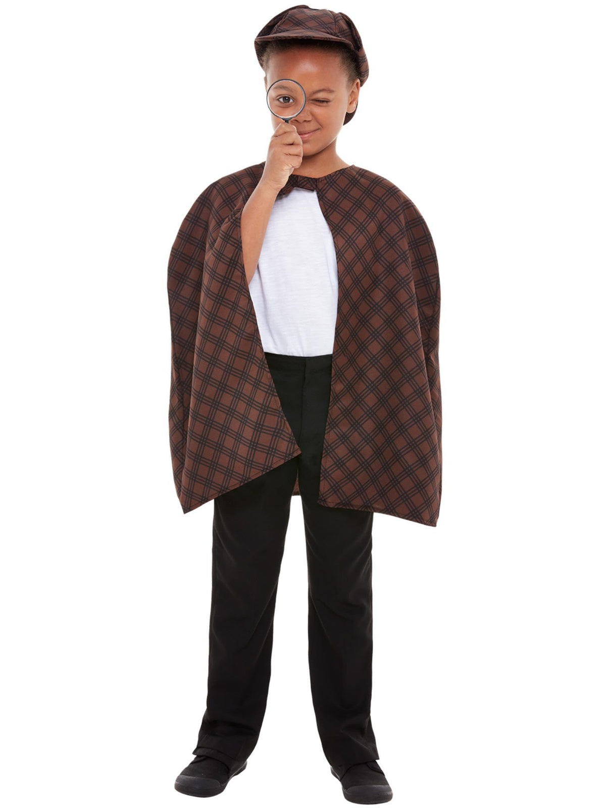 Smiffys Detective Kit, Brown with Cape, Hat & Magnifying Glass, Boys Fancy Dress, Child Dress Up Accessories