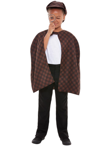 Smiffys Detective Kit, Brown with Cape, Hat & Magnifying Glass, Boys Fancy Dress, Child Dress Up Accessories