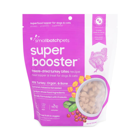 smallbatch Pets Freeze-Dried Turkey Bites for Dogs & Cats, 7 oz, Made in The USA, Organic Produce, Humanely Sourced Meat, Single Source Protein, Mixer & Topper, Healthy, with Cranberry and Probiotics