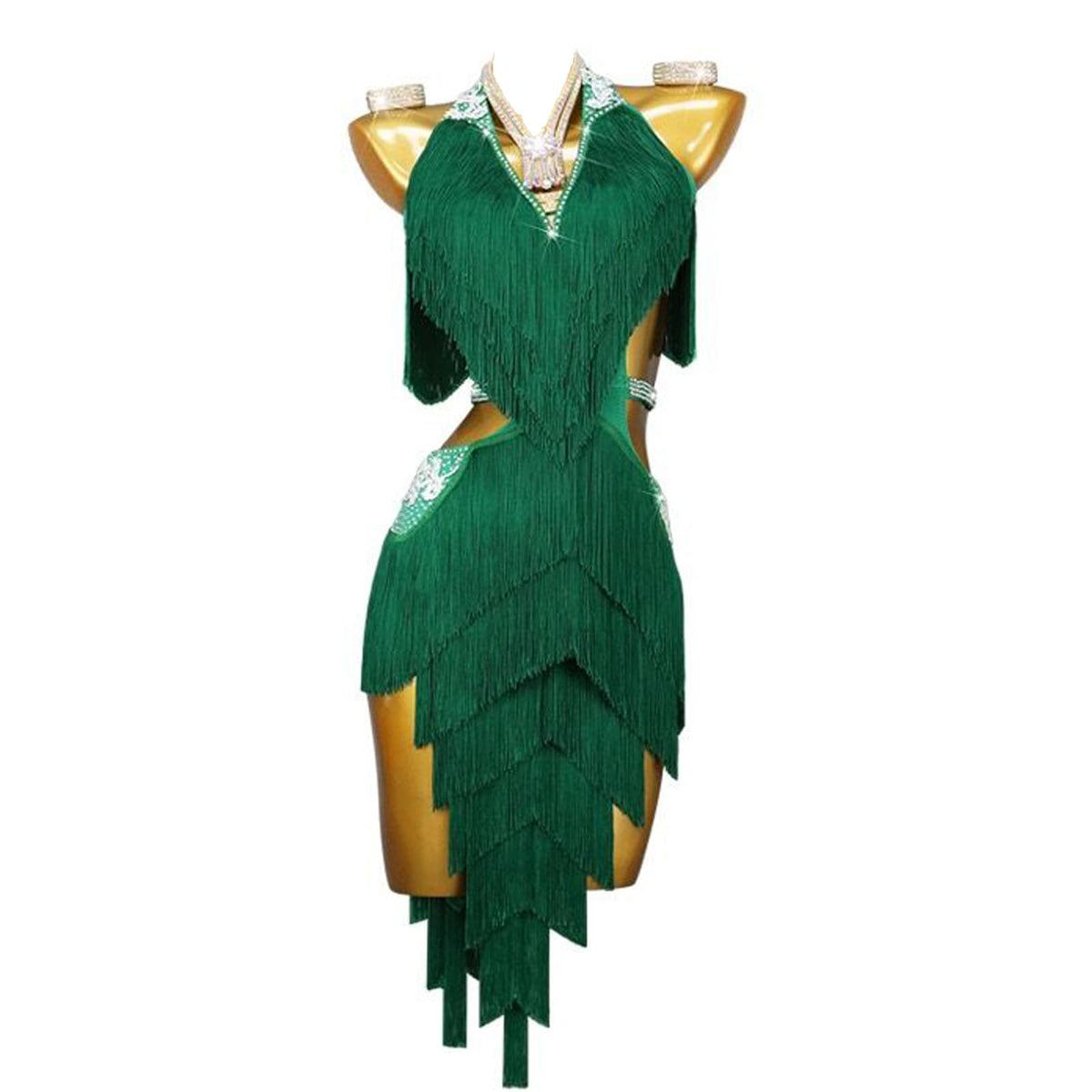 KUOYTT Women' Fringe Latin Dance Dress Halter Ballroom Salsa Competition Dresses Backless Tango Dancewear Dance Costumes