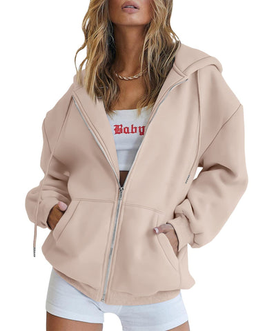 AUTOMET Womens Zip Up Hoodies Long Sleeve Fall Oversized Sweatshirts Fleece Y2K Jacket with Pockets 2024 Fashion Clothes Khaki