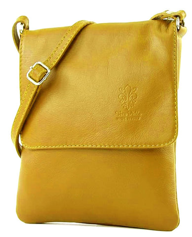 LeahWard Genuine Leather Cross body Bag Medium Size Soft Italian Real leather Phone Holder Messenger Bag Shoulder Strap Handbag (Mustard)