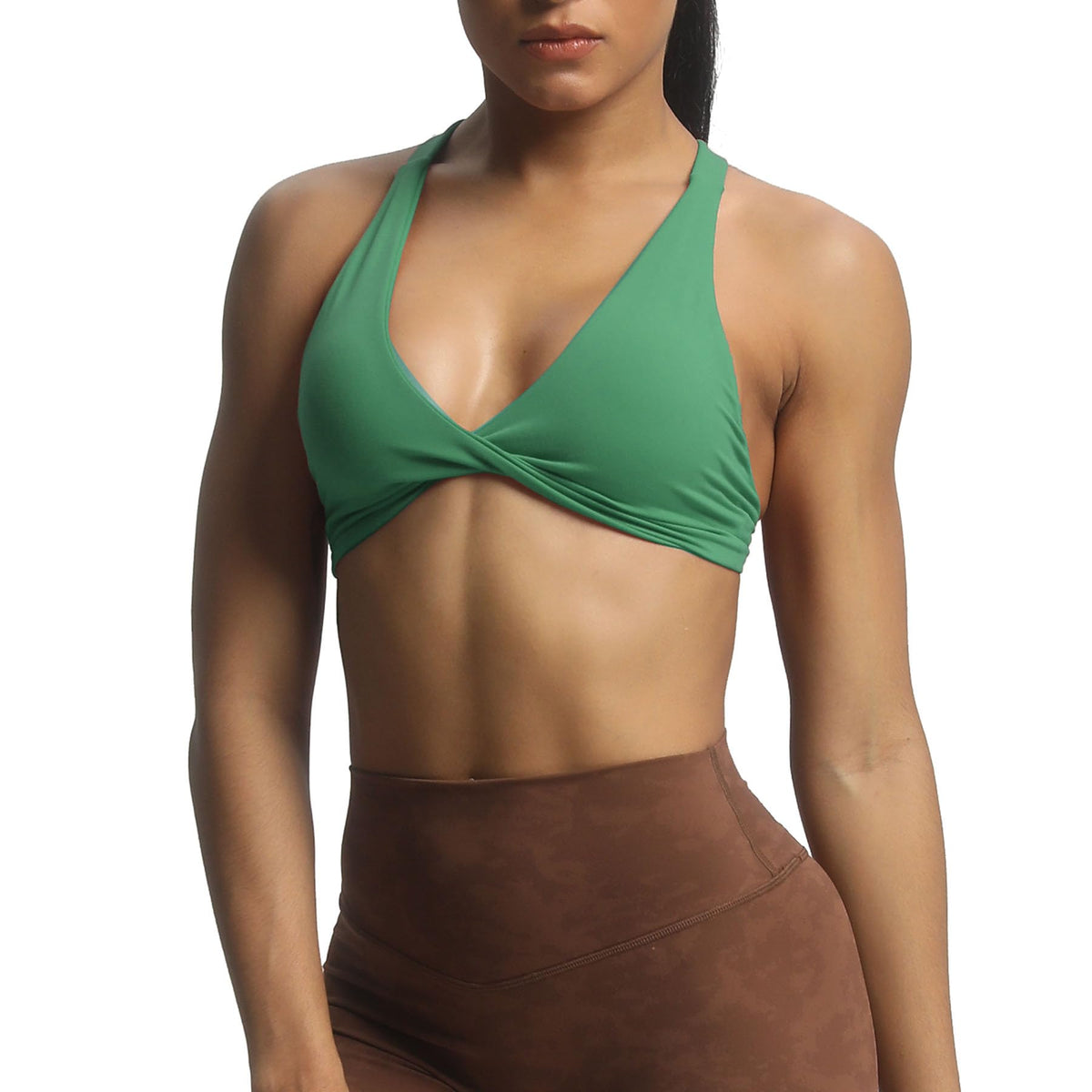 Aoxjox Women's Workout Sports Bras Fitness Backless Padded Satara Low Impact Bra Yoga Crop Tank Top (Bottle Green, Small)