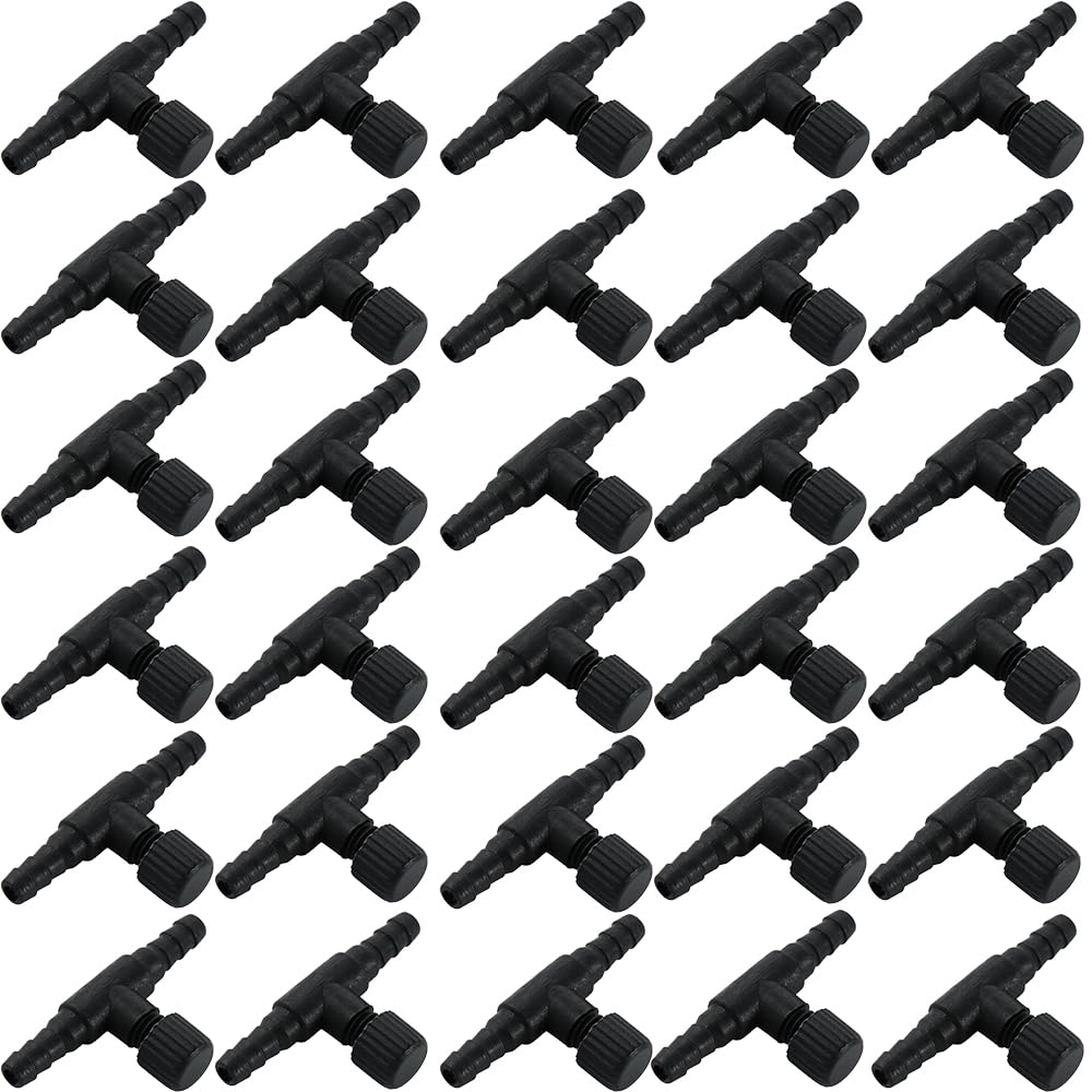 Vctitil 30Pcs Aquarium Air Valve T Shape Control Valve 4 mm Air Tube Aquarium Hose Connector Air Flow Controllers Fish Tank Air Pump Accessories