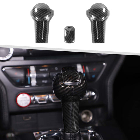 Jimen Compatible with Ford Mustang 2015-2023, 3PCS Gear Shift Knob Overlay Cover Interior Trim Kits (Carbon Fiber)