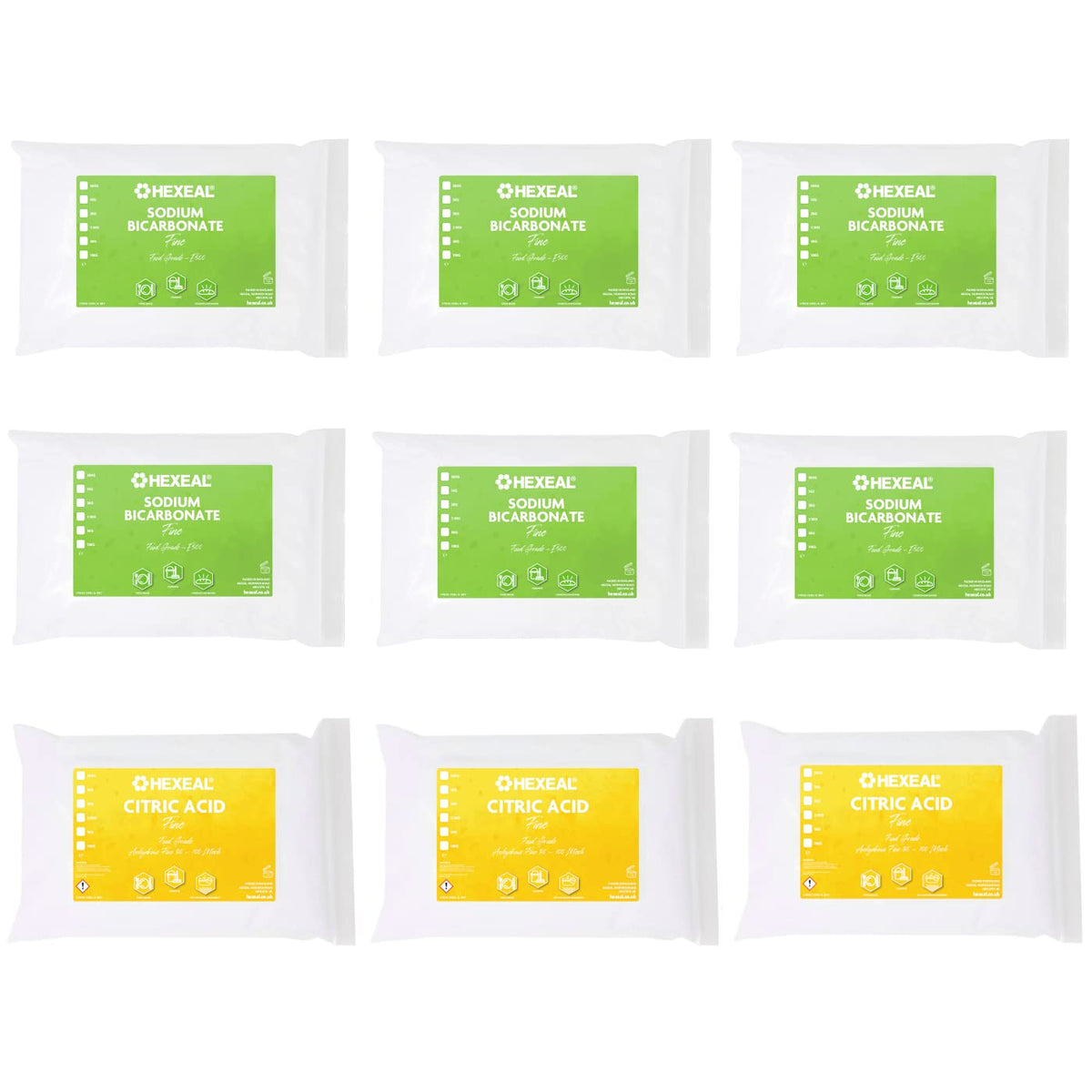 Hexeal Bath Bomb KIT | 9kg | 3kg Citric Acid + 6kg Sodium Bicarbonate | BP/Food Grade