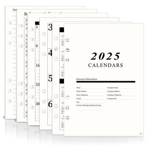 2025 A5 Weekly & Monthly Planner Binder Refill Insert - 5.8"x8.3", 100GSM Paper, Sunday Start, 6 Hole Punched for Refillable A5 Binder with Calendar, Contact Pages and Notes
