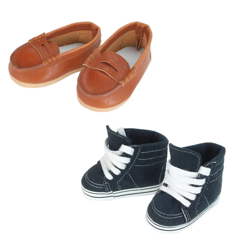 Sophia's 2 Pack of Shoes includes Slip On Loafers and High Top Shoes for 18 Inch Boy Dolls, Brown/Blue
