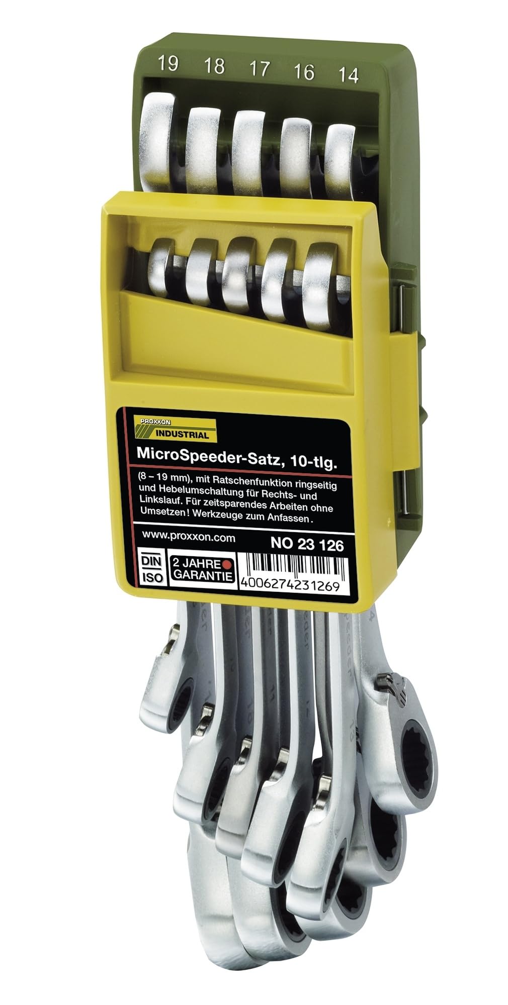 Proxxon 23126 Ratchet Spanner Set (Ratchet and Ratchet) 8-19 mm Extra Long Design - Time-Saving Working