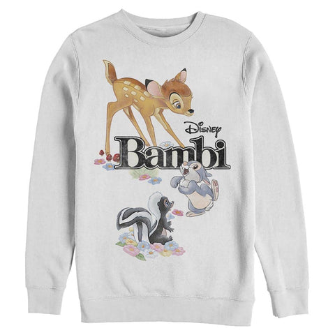 Disney Men's Bambi Friends Pullover Crew Fleece, White, Large
