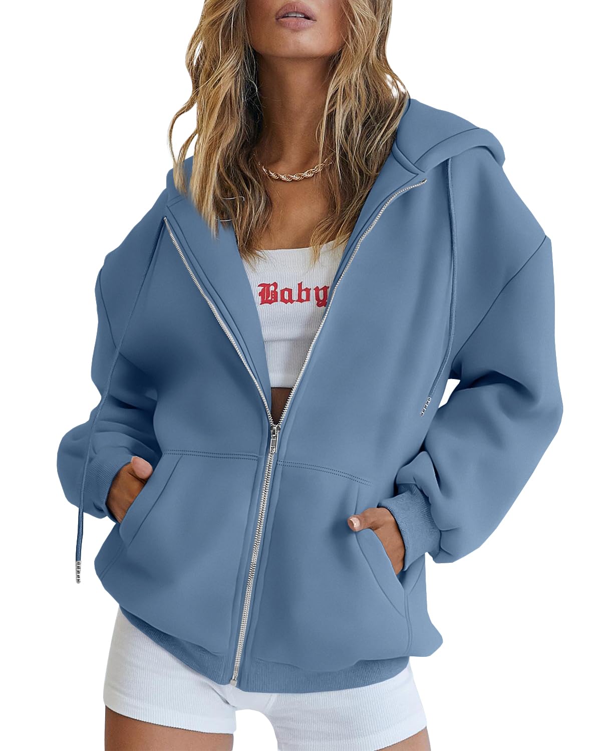 AUTOMET Womens Zip Up Hoodies Long Sleeve Fall Oversized Sweatshirts Fleece Y2K Jacket with Pockets 2024 Fashion Clothes Greyblue