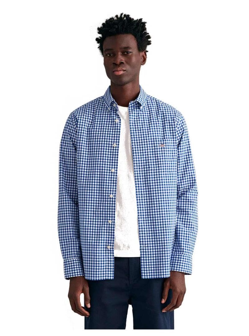 GANT Mens Poplin Gingham Shirt Mid Blue M