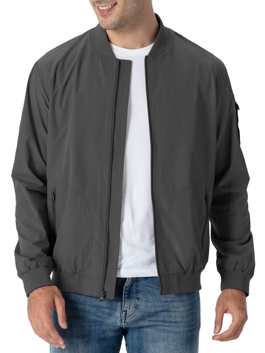 Rdruko Men's Windbreaker Lightweight Softshell Casual Athletic Flight Bomber Jacket(Grey, US S)