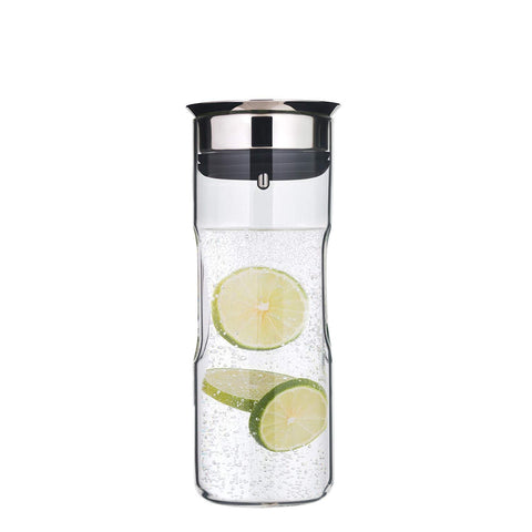 WMF Motion Water Carafe 0.8 Litre Height 24 cm Glass Carafe Closeup Silicone Lid Lock Handle Dishwasher Safe, Silver, 9.8 cm