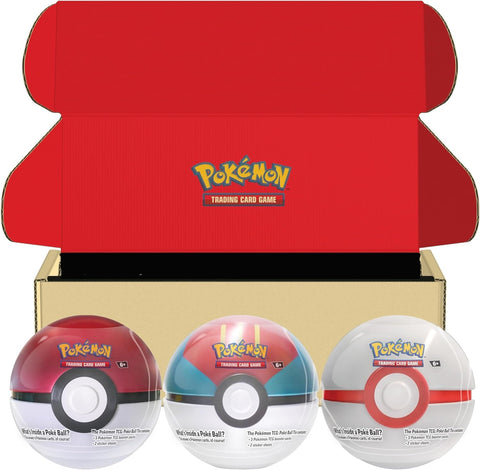 PokÃ©mon TCG: PokÃ© Ball Tin Bundle - PokÃ© Ball, Lure Ball & Premier Ball (9 TCG Booster Packs, 7 Sticker Sheets)
