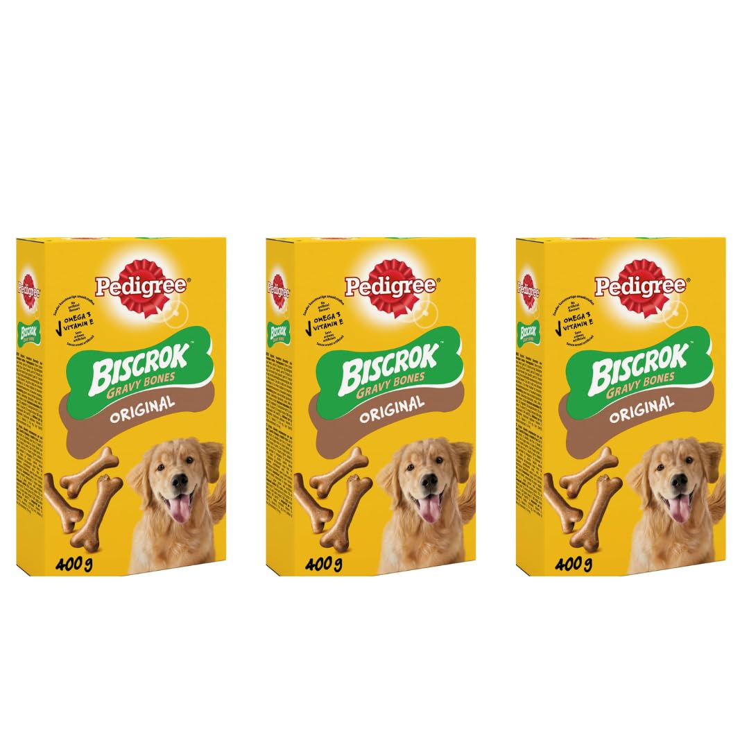Pack of 3 x 400 g - Biscrok Gravy Bones - Snacks Dog Treats Gravy Bones Biscuits Dog Treats - Omega 3 Fatty Acids - Vitamins & Minerals For Natural Defenses - Strong Teeth And Bones